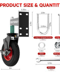 8 Inch Heavy Duty Gate Wheel With Brake For Wooden Gates And Metal Tube Gates, spring loaded 750lbs capacity, product dimensions shown