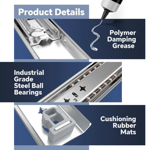Close-up of polymer damping grease and industrial-grade steel ball bearings on Beefy Heavy Duty Drawer Slides with Lock 14 Inch Full Extension Ball Bearing Rails for Tool Cabinets and Workbenches Cold Rolled Steel Secure Locking Mechanism 250 Lb Capacity