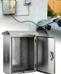 Heavy Duty Stainless Steel EV Charger Cover And Outdoor Wall Enclosure, secure design with open door for easy access.
