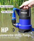 3 In 1 Submersible Sump Pump With 500W Motor Three Quarter HP For Clean Or Dirty Water With Float Switch And 16.4 Ft Cable