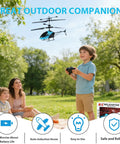 Child playing with Gesture Sensing Indoor Flying Helicopter with Colorful LED Lights for Home Entertainment.