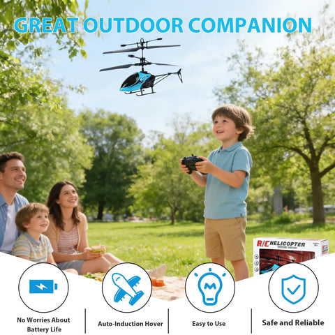 Child playing with Gesture Sensing Indoor Flying Helicopter with Colorful LED Lights for Home Entertainment.