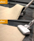 Before and after use of Eight Pack Rug Pad Grippers For Hardwood Floors, Double Sided Anti Slip Tape That Stays Put on beige carpet.