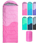 3 Season Sleeping Bag For Adults And Kids Camping Gear, Lightweight Yet Warm, Water Resistant Shell in various colors