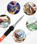 60W 110V Soldering Iron Kit With Ceramic Heater, 10 in 1 tool, used for electronics, jewelry, and repairs, illustrated use cases