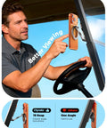 Man using Magnetic Golf Cart Phone Holder For iPhone With 360 Degree Swivel And Tri Fold Arm Ultra Strong Magnetic Mount