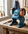 No Nonsense Cordless Mini Bench Grinder With Suction Cup Base And Mounting Holes 2.76 Inch Hole Polisher on wood bench.