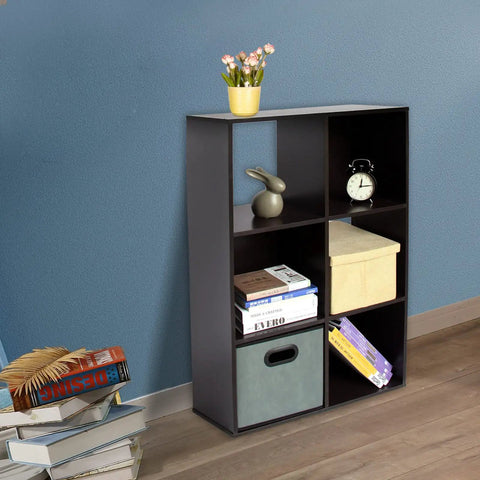 Six Cube Storage Organizer Featuring Hella Sturdy Heavy Duty Particleboard Shelves For Living Room Bedroom And Study Quick Setup Bookcase Rack In Rich Dark Brown To Level Up Your Vibe