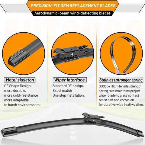 Close-up of Straight Up Premium Windshield And Rear Wiper Blades For Ford Explorer 2011 To 2026 with metal skeleton and wiper interface.