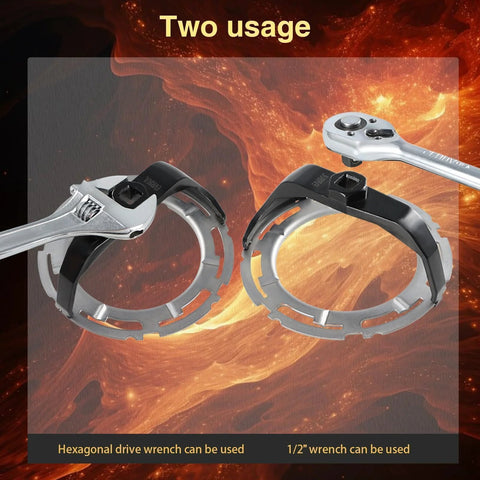 Half Inch Drive Fuel Tank Lock Ring Tool For Fuel Pump Sender Removal And Install shown with impact wrench compatibility