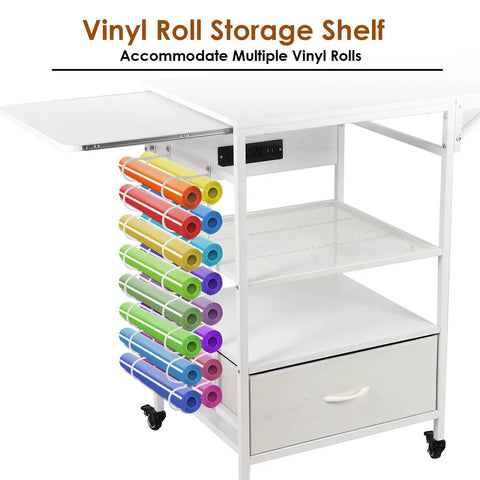 Heavy Duty Three Tier Movable Heat Press Table With Foldable Stand For Heat Transfer Machines Sublimation Printers And Cutting Tasks Hustle Ready Workhorse with vinyl roll storage.