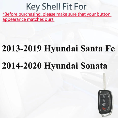 Hyundai Key Fob Shell Case Replacement For Sonata And Santa Fe Folding Keyless Entry Remote With 4 Button Pad Cover 2013 2014 2015 2016 2017 2018 2019 2020 shown.