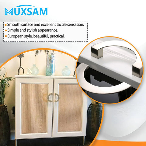 Image showing 3.75 Inch C-C Furniture Pull Handles Semi Circular Half Circle Cabinet Wardrobe Drawer Pulls with Mounting Screws, European Style on a cabinet.