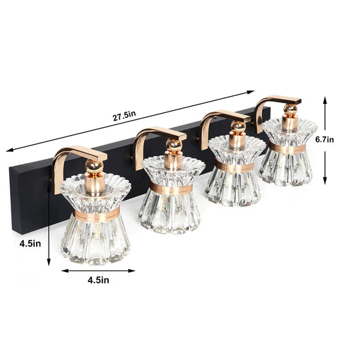 4 Light Rose Gold Sparkling Glass Bathroom Vanity Light Above Mirror With Lamp Shade UL Certified 27 Inch Long Vanity Fixture