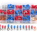 Top Notch 300 Pcs Assorted Wire Crimp Terminals Kit With Insulated Spade Fork Ring Butt Connectors In Red And Blue Copper Colors For All Your Electrical Wiring Jobs, assorted connectors in organizer