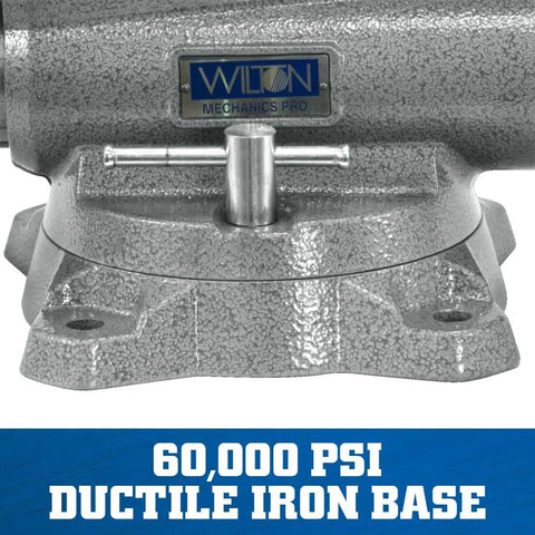 Mechanics Pro Bench Vise 10 Inch Jaw with 12 Inch Width and 5 And A Quarter Inch Opening Model 8100M Gray Heavy Duty Ductile Iron Enclosed Spindle Precision Slide Bar Keeps Front Jaw Steady for Smooth Operation