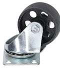 Heavy Duty 3 Inch Swivel Caster Wheel Pair Dual Bearing Cast Iron Housing Industrial Rubber Tread close-up view on a flat surface.