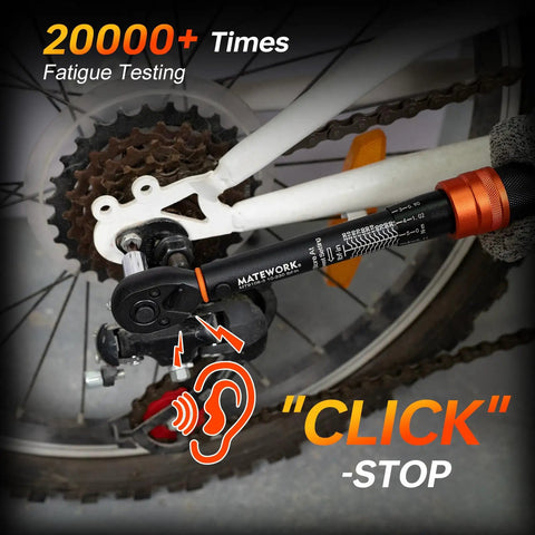 Complete 41 Piece Torque Wrench Set With Quarter, Three Eighths, And Half Inch Drives in use on bike gear mechanisms