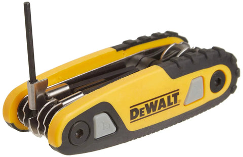 Folding Locking Hex Key Set With Metric Sizes, DeWalt branded, compact design, for hand tools and DIY projects.