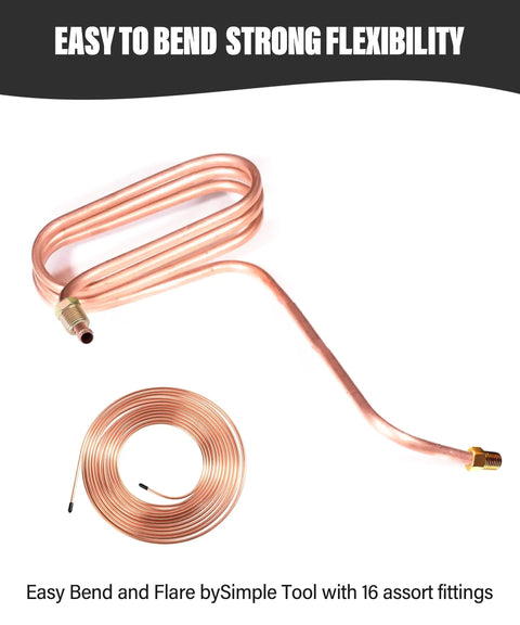 25 Ft 3/16 Copper Nickel Brake Line Kit With Flexible Rugged Rustproof Copper Coated Tubing And 16 Inverted Flare Fittings