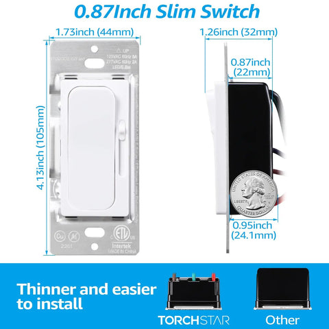 0-10V LED Dimmer Switch For Dimmable Panels And Linear Lighting, Single-Pole Or 3-Way, 120-277V, ETL Listed, side view dimensions