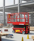 Straight Up Compact Scissor Lift Table Heavy Duty Mobile Material Hoist Smooth Setup For Small Workshop on a construction site.