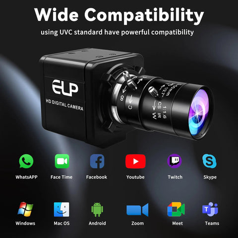 Global Shutter USB Camera Monochrome High Speed Imaging 1280x800 at 120fps shown with compatibility icons for various platforms
