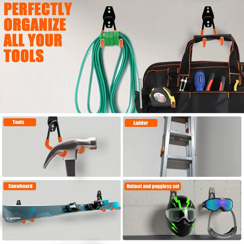 Heavy Duty Garage Storage Hooks 2 Pack Wall Mount Tool Organizer For Hanging Ladders Garden Tools Power Tools Hoses Bikes Ropes And Bulk Items In Garage Made From Solid Steel