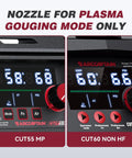 Close-up of CUT55 MP and CUT60 Non HF plasma cutter displays in IPT60 Plasma Gouging Nozzle Set For Plasma Cutters 23 Pcs.