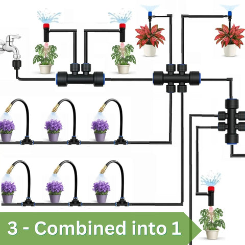 Diagram of All In One 240Ft Drip Irrigation System For Garden And Yard With Half Inch Quick Connect PE Tubing Automatic Sprinkler Kit