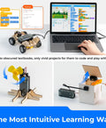 CyberPi Project Based Coding Kit For Kids Ages Eight To Twelve With Hands On STEM Projects Including An Auto Driving Car An Oscillating Fan And A Smart Trash Bin Made To Spark Creative Problem Solving And Real World Tech Skills, car and fan projects