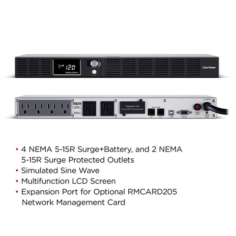 Smart App LCD UPS Battery Backup And Surge Protector With 500VA 300W Power, 6 NEMA 5-15R Outlets, AVR, 1U Rackmount, UL Certified, Keeps Your Home Office And Small Business Networking Gear Safe