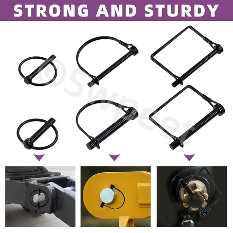 Heavy Duty Shaft Locking Pin Kit With 9 Pieces In 9 Sizes 3/16 In To 3/8 In Black Zinc Plated in use on towing and lawn equipment