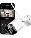 1080p Outdoor Security Camera With Night Vision, Weatherproof, Ideal For Home Surveillance, shown with smartphone app