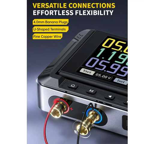 Plug And Play Adjustable CNC DC Voltage Regulator 30V 5A Portable Power Supply with digital display showing voltage and current settings.