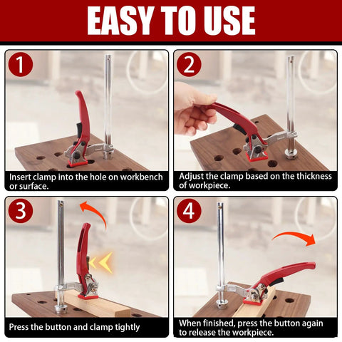 Step-by-step guide for using Two Pack Quick Ratchet Bench Dog Clamps For Woodworking Hold Downs On MFT Tables And Workbenches