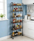 Space Saving 6 Inch Slim Rolling Storage Cart With Wheels, 6 Tier Narrow Space Metal Wire Shelving Unit for kitchen use