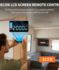 Man using the precise LCD screen remote control for Solid Pure Sine Wave Power Inverter 12V DC To 120V AC 2000W in RV interior.