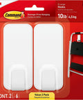 Package of Ten Pound Extra Large Heavyweight Wall Hooks With Adhesive Strips Two Hooks And Six Strips No Drill No Mess