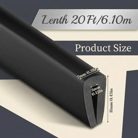 Durable Rubber Edge Trim U Channel Edge Protector For Cars And Home, Weatherproof guard, dimensions shown with measurements.