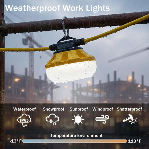 Heavy Duty 120Ft LED Construction String Lights With 12 Waterproof Bulbs, Linkable Up To 8 Sets in outdoor job site