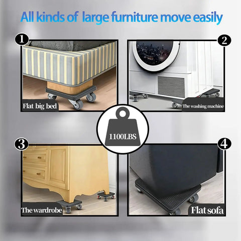 Heavy Duty Furniture Sliders With Four Wheels And 360 Degree Rotating Mover Set For Moving Sofa Bed Table And Other Big Furniture Maximum Load 1100 Lbs Non Slip Easy Glide Dolly moving a bed, washing machine, wardrobe, and sofa.