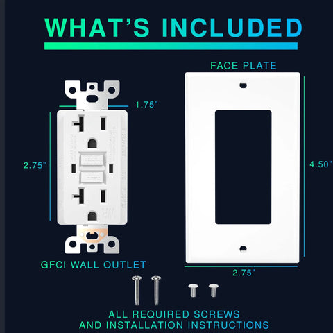 Image showing what's included in the 10 Pack GFCI Outlets 20 Amp Self Test GFI With LED Indicator Weather Resistant Receptacle UL Listed.