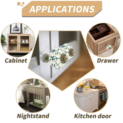 Ivory And Green Ceramic Pumpkin Cabinet Knobs Six Pack Vintage Drawer Pulls With Screws For Antique Dresser Pulls Green Flower Design Perfect For Kitchen Cabinets And Bedroom Dressers Renovations Great For Home Improvement Projects. Ceramic knob on cabinet, drawer, nightstand, kitchen door