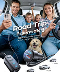 Family using Six Port Car Charger With PD And QC Fast Charging, Cigarette Lighter USB Hub in SUV, a 12V Travel Adapter, Road Trip Must Have