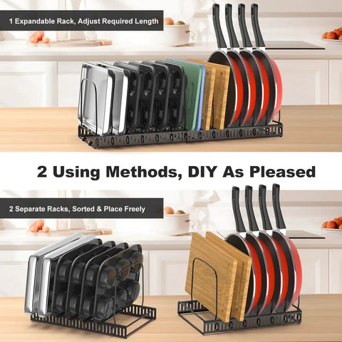 Expandable Cutting Board And Bakeware Organizer Rack With 14 Adjustable Dividers for cabinets or counters