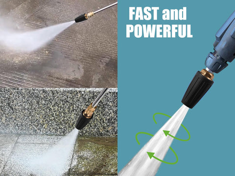Turbo Nozzle For Pressure Washer 4000 PSI Rotating Spray Tip With One Quarter Inch Quick Connect 4.0 GPM in use on concrete