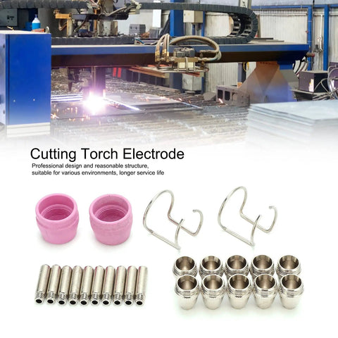 Top Shred Plasma Cutting Torch Consumables 24 Pack Copper Electrodes Contact Tips And Ceramics for cutting torch parts and nozzles.