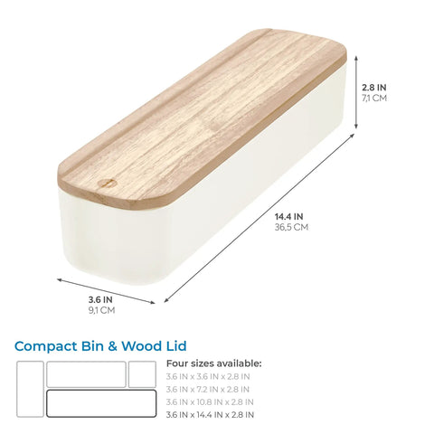 Recycled Plastic Drawer Organizer Bin With Paulownia Wood Lid, Ultra Compact 3.6 By 14.4 By 2.4 Inches, Coconut Finish
