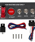 12V Racing Car Ignition Switch Panel 5 In 1 With Engine Start Button, LED Toggles, Carbon Fiber Look, with wiring and screws